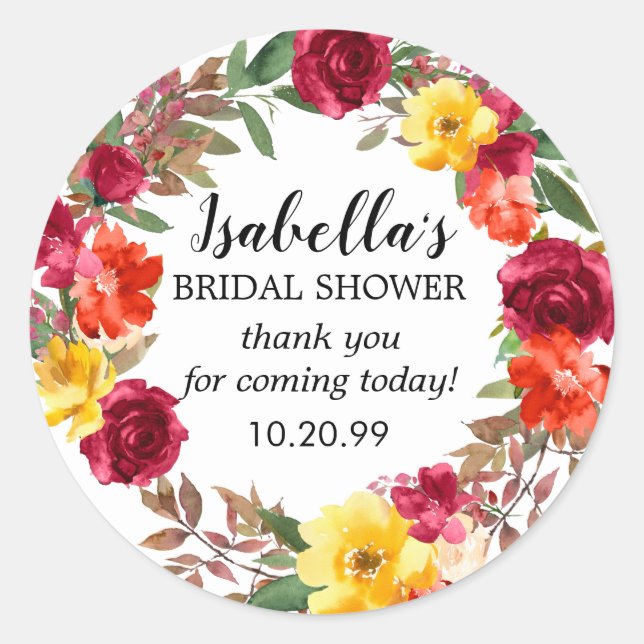 Burgund Rotes orangefarbenes Brautparty Runder Aufkleber (Vorderseite)