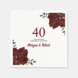 Burgund Ruby Rote Rose 40. Hochzeitstag Serviette