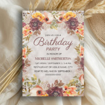 Burgund Rust Orange Bloral Women's Birthday