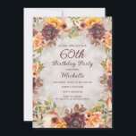 Burgund Rust Orange Floral Women's 60. Geburtstag Einladung<br><div class="desc">Eleganter Bordeaux,  orange und cremefarbene Blumen- und Blattgemälde laden zum 60. Geburtstag von Frauen ein. Entwerfen Sie Ihre Einladungen für jedes Alter.</div>