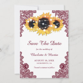 Burgund Rustic Chic Lace Sonnenblume Save the Date