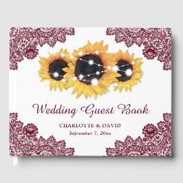 Burgund Rustic Chic Lace Sonnenblumenhochzeit Gästebuch