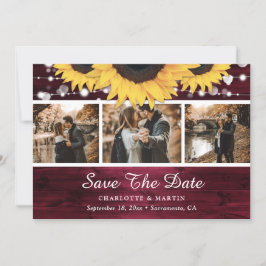 Burgund Rustic Wood Sunflower Wedding Foto Save The Date