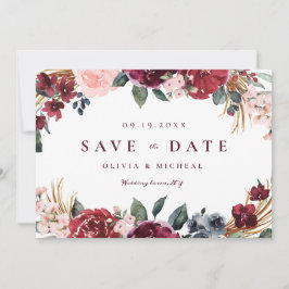 Burgund rustikal boho blühend Save the Date
