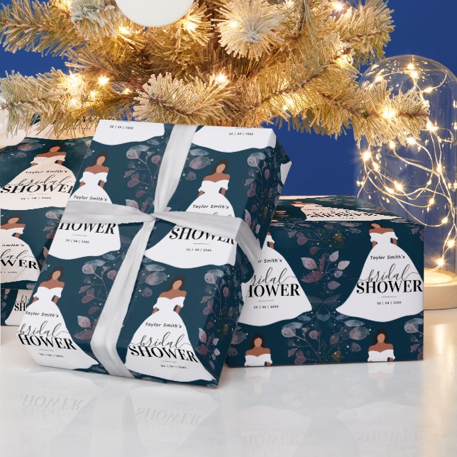 Burgund Rustikale Blume Brautparty Blue Navy Geschenkpapier (Feiertage)