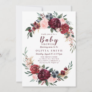Burgund rustikale boho blumige Babydusche Einladung