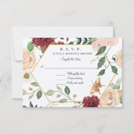 Burgund Rustikales Blush Floral Watercolor Kraft U RSVP Karte