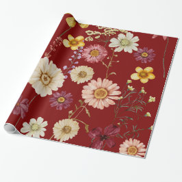 Burgund Rustikales Wildblume Wrapping Paper Geschenkpapier