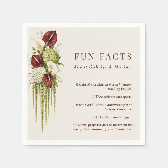 Burgund & Salbeigrün Florale 5 Interessante Fakten Serviette (Vorderseite)