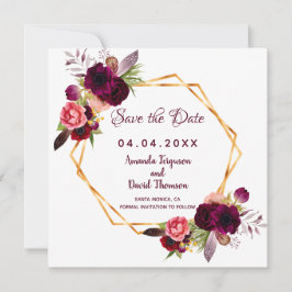 Burgund Save the Date Hochzeitsflorale