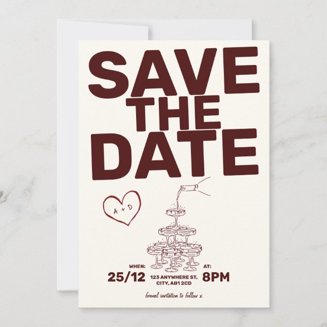 Burgund Save the Date Illustration Einladung (Vorderseite)