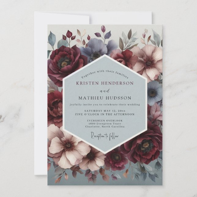 Burgund-Schiefer-Chiaroscuro-Hochzeit Einladung (Vorderseite)