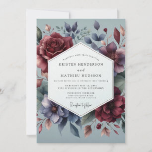 Burgund & Schiefer Moody Bloom Hochzeit Einladung
