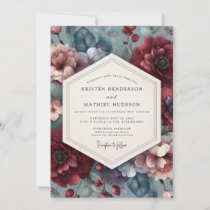 Burgund-Schiefer-Moody-Flora-Hochzeit Einladung