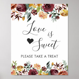 Burgund-Schmuck-Liebe-ist-süß-Dessertbar-Schild Poster