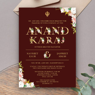 Burgund Schrift Anand Karaj Sikhische Hochzeit Einladung