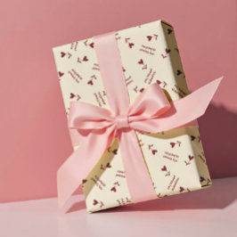 Burgund-Schrift-Herzen auf Creme - Valentinsmuster Geschenkpapier