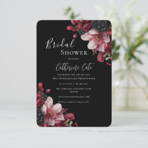 Burgund & Schwarz Elegante Florale Hochzeit  Einladung