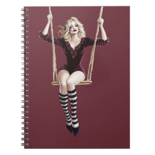 Burgund Schwarz Weiß Zirkus Swing Blond Dame Notizblock