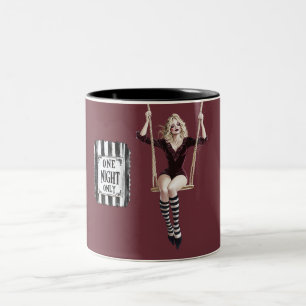 Burgund Schwarz Weiß Zirkus Swing Blond Dame Zweifarbige Tasse