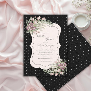 Burgund-schwarze elegante Floral-Hochzeitsdusche Einladung