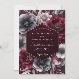 Burgund-Schwarze Florale Hochzeit Einladung