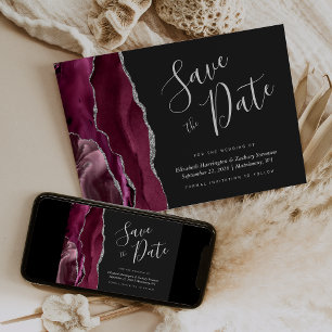 Burgund Silber Achat Dunkle Save-the-Date-Karte Einladung