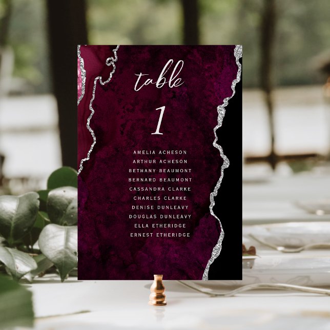 Burgund Silber Achat Hochzeit Tischnummer (Von Creator hochgeladen)