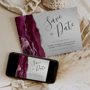 Burgund Silber Achat Navy Blau Save-the-Date Einladung