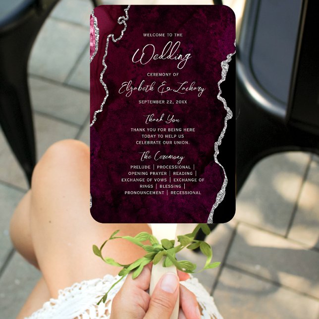 Burgund Silber-Achat-Schrift Hochzeitsprogramm Fächer (Von Creator hochgeladen)