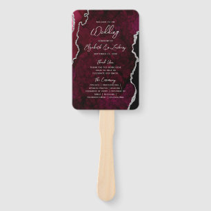 Burgund Silber-Achat-Schrift Hochzeitsprogramm Fächer