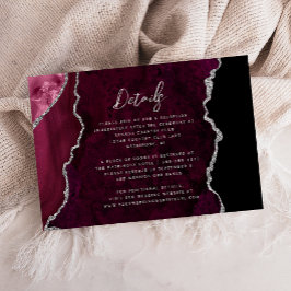 Burgund Silber-Achat-Script Hochzeitsdetails Begleitkarte