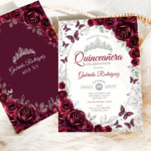 Burgund Silber Floral Quinceanera