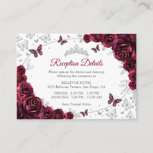 Burgund Silber Quinceanera-Empfangsdetails Begleitkarte