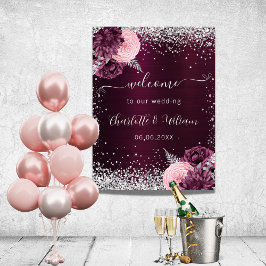 Burgund silber rosa Blume willkommen Poster