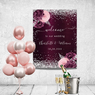 Burgund silber rosa Blume willkommen Poster