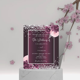 Burgund Silberfloralen Budget Einladung Hochzeit Flyer