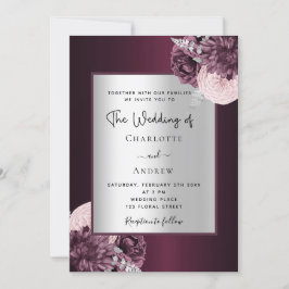 Burgund silberne florale stilvolle Hochzeit Einladung