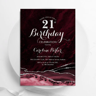 Burgund Silver Agate Marble 21. Geburtstag Einladung
