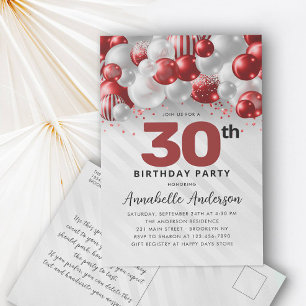 Burgund Silver Balloon Glitzer jedes Alter Geburts Postkarte