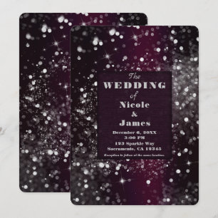 Burgund & Silver Sparkling Lights Hochzeit Einladung