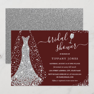 Burgund Silver Wedding Dress Brautparty Einladung