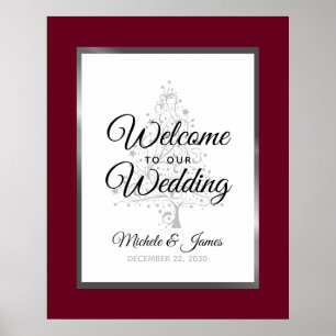 Burgund Silver Winter Holiday Wedding Willkommen Poster