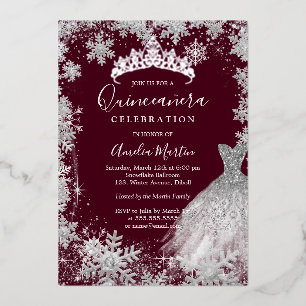 Burgund Snowflake Winter Quinceanera Folieneinladung