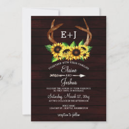 Burgund Sonnenblumen Antlers Country Wedding Einladung