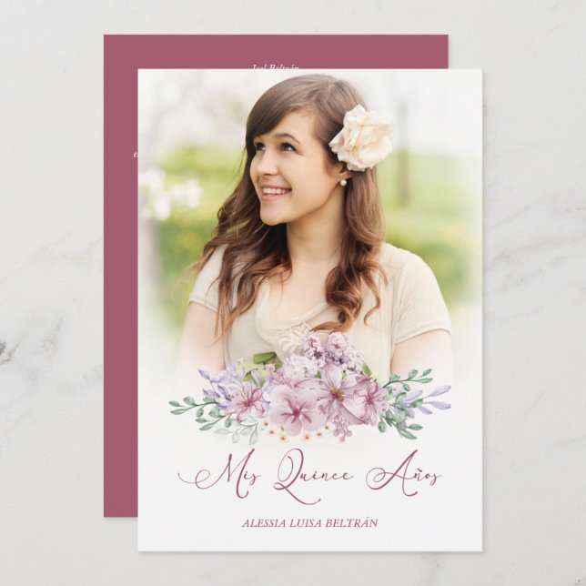 Burgund Spanisch Mis XV Años Foto Blumengarland (Vorne/Hinten)