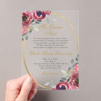 Burgund Spanisch Quinceanera Acryleinladungen