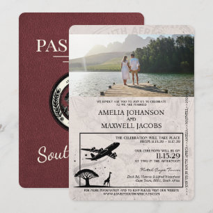 Burgund Südafrika Reisepass Hochzeit Einladung