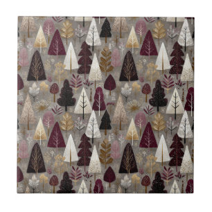 Burgund Taupe Folk Art Winterwald Fliese