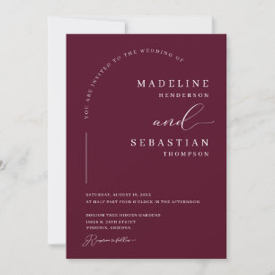 Burgund Tiefe Romantik Moderne Bogen Foto Hochzeit Einladung